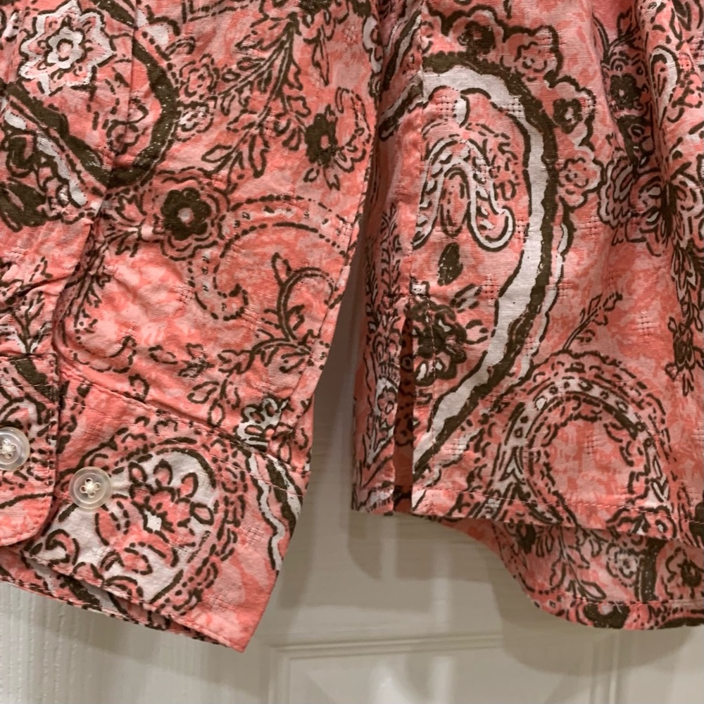 Orvis Peach and Brown Paisley Print Cotton Blouse, 10, EUC - Picture 3 of 4